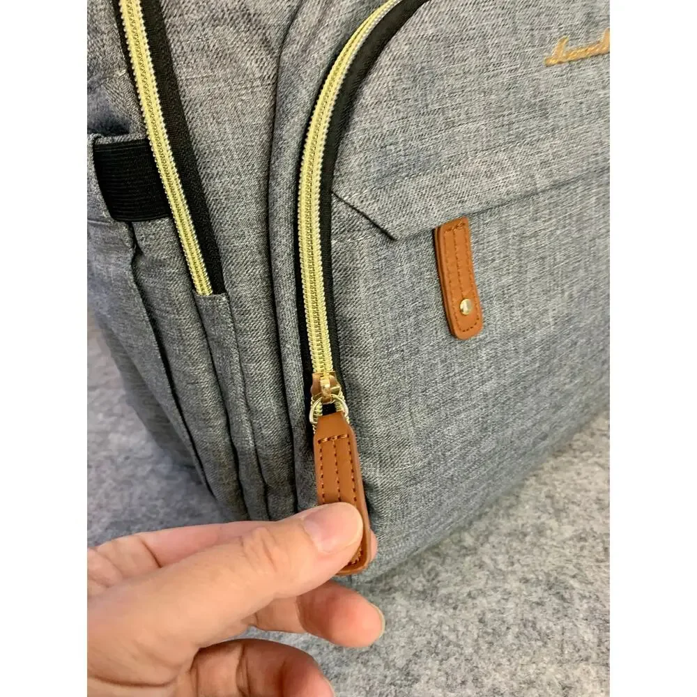 NWOT LoveVook Laptop Backpack Travel Carry On Back to School Gray w Gold Zippers